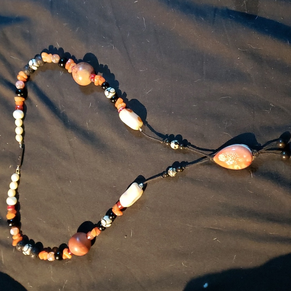 Semi precious stone and bone necklace